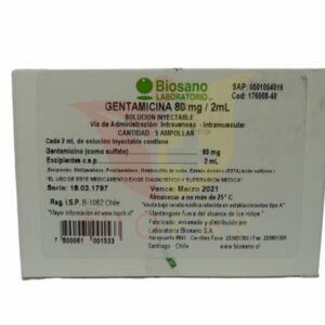 GENTAMICINA 80 MG. 5 AMP - Genericos